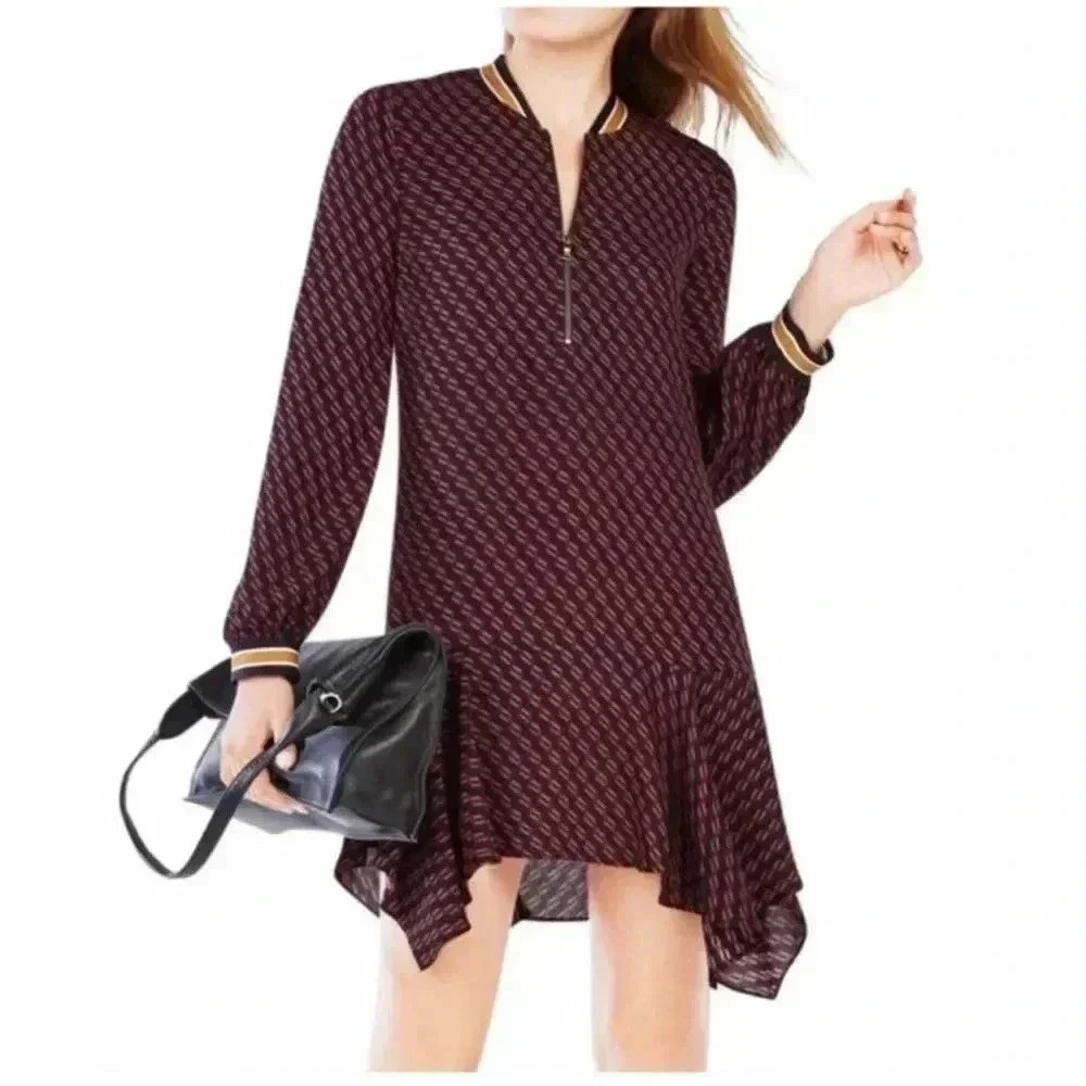 BCBGMaxAzria Drew Dress Geometric Print Front Zip Sz XXS
